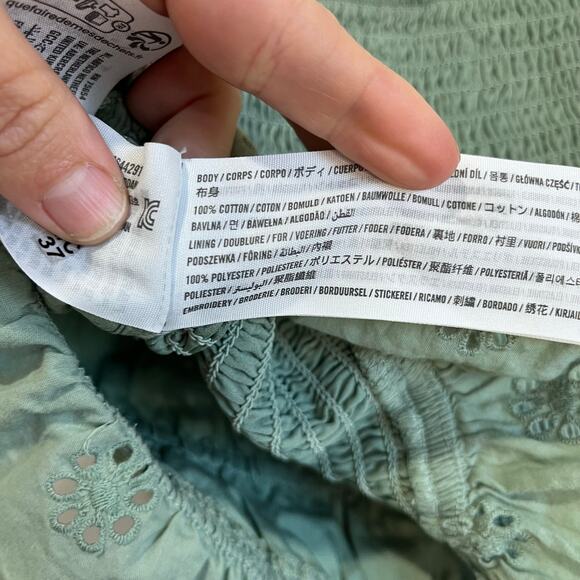 Hollister Green Cotton Eyelet Crop Tank Top Size S Smocked Back Boho - Picture 4 of 5